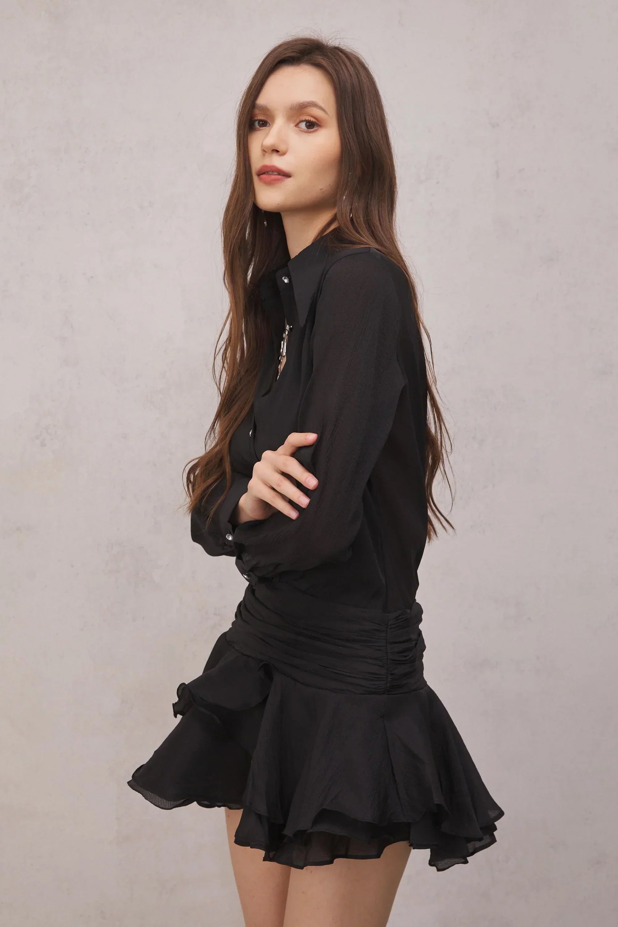 TEZA RUFFLED MINI DRESS